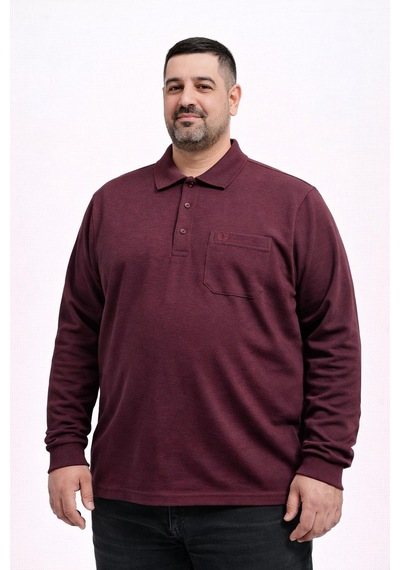 Classics Men Simenti Büyük Beden Erkek Polo Yaka Sweatshirt - 7565 Bordo
