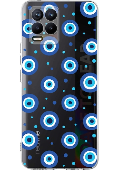 Realme 8 İle Uyumlu 1mm Slim Fit Nazar Boncuğu 1 Baskılı Şeffaf Kılıf