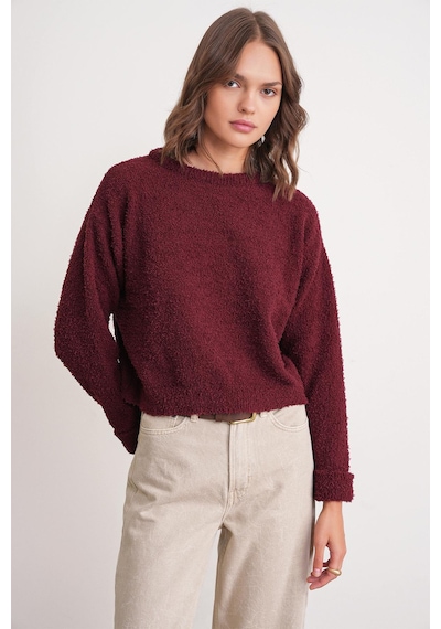 Mixray 6917 Kadın Buklet Basic Triko Kazak Bordo
