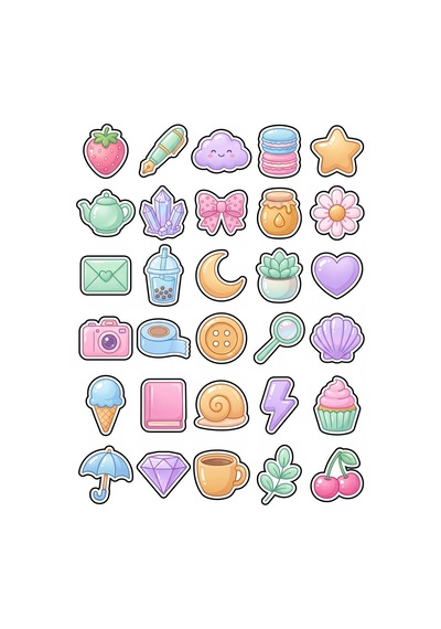 30 Adet Sevimli Objeler Sticker Seti - Ajanda Defter Ve Scrapbook İçin Çok Renkli