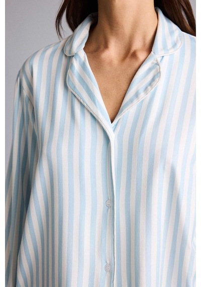 Defacto Regular Fit Pijama Yaka Uzun Kollu Üst G1980ax26spbe772 Mavi-be772
