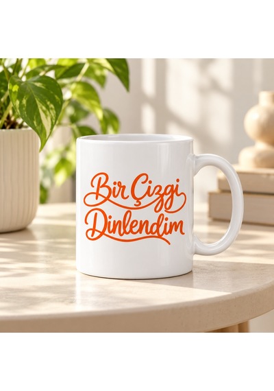 Bezos Bir Çizgi Dinlendim Tasarımlı Porselen Kupa - Model 562 Bty