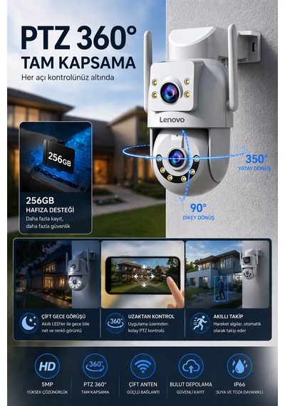 2 Kameralı Wifi Ultra Renkli Gece Görüşlü Hareket Takipli Güvenlik Kamerası