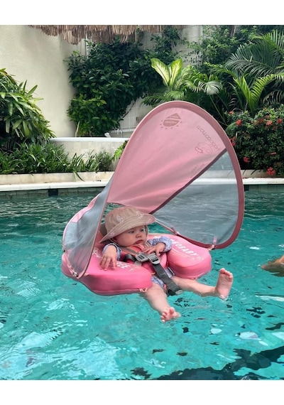 Mambobaby Yüzme Simidi - Classic Pink, Emniyetli, Gölgelikli Ve Ayak Destekli