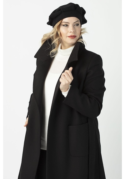 Moda Berray 904 Siyah Mono Yaka Torba Cepli Kaşe Kaban Siyah