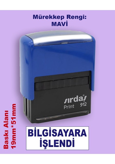 Bilgisayara İşlendi Kaşesi, 912 51mm 19mm Mavi Keçeli Otomatik Kaşe