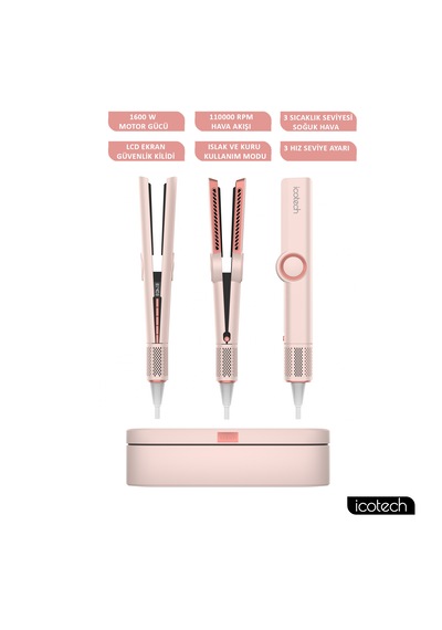 Icotech Hs50 Pro Pembe Airflow Saç Düzleştirici , Saç Şekillendirici , Saç Maşası