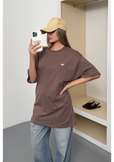Giysa Kadın Filkete Aksesuarlı Pamuklu T-shirt Açık Kahverengi - 26y 26508