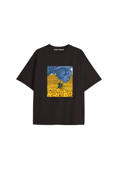 Kalic Studio Unisex Van Gogh Baskılı Oversize Tshirt Siyah-37