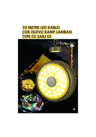 Şarjlı 10 Metre Ledli Şarj Göstergeli 8 Işık Modlu Hareketli Ve Flaşör Modlu Kamp Lambası Led Işık Diğer