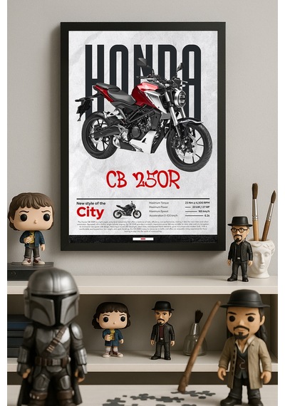 Honda Cb 250 R Siyah Ahşap Çerçeveli Poster, Dekoratif Motosiklet Duvar Tablosu