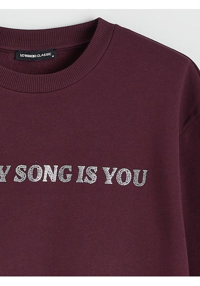 Lcw Everyday Mürdüm Bisiklet Yaka Taşlı Kadın Sweatshirt