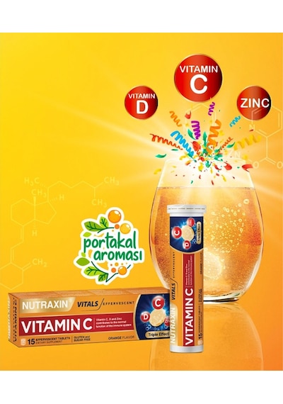 Nutraxin Efervesan Vitamin C-D-Zınc 15 Efervesan Tablet 3 Adet