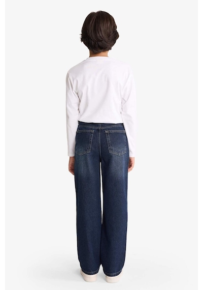 Defacto Erkek Çocuk Loose Fit Yırtık Detaylı Düz Paça Jean Pantolon G3069a825wnnm34 Mavi