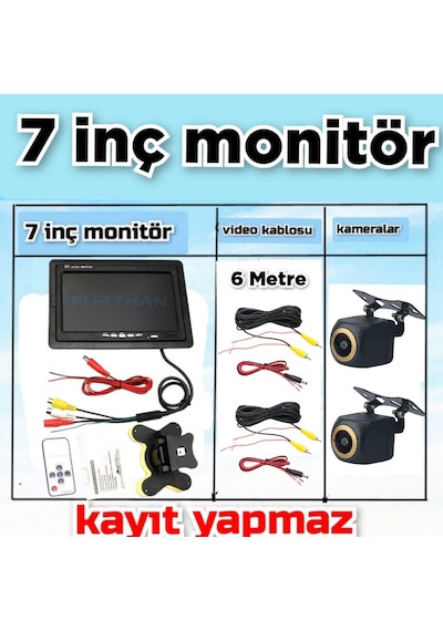 2 Adet Ahd 720p Balık Gözü Kamera Ve 7'' Qled Ips Monitör 12v
