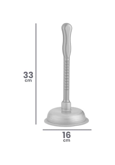 Battal Vantuz Pompa Gri, Mutfak Banyo Lavabo Küvet Wc Tuvalet Gider Açıcı Büyük El Pompası 16x33cm
