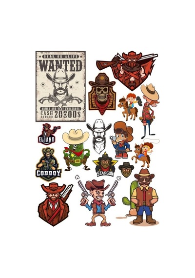 Kowboy Vahşi Batı Sticker Set-1 14 Parça Telefon, Tablet, Defter, Laptop Sticker