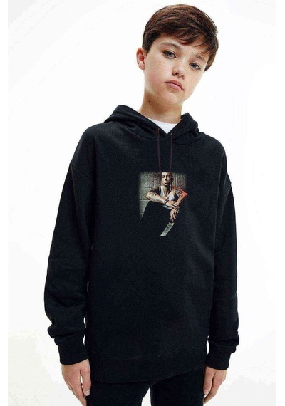 Tshirthane Eminem Cool Baskılı Unisex Çocuk Kapüşonlu Siyah Sweatshirt Siyah
