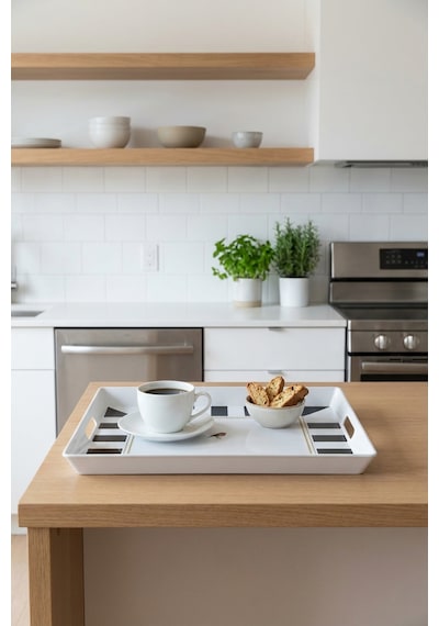 Makri Home Çizgili Desenli Servis Tepsisi 38x28x3,5 Cm, Siyah-beyaz Siyah - Beyaz