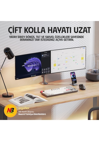 Nb Ergonomic Nb H180 Yeni 17-35" Çift Kol Amortisörlü 2-9 Kg Monitör Standı 2026 Versiyon