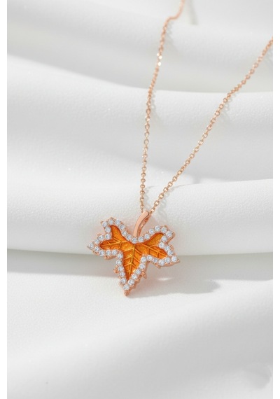 Çekirdekjewelry 925 Ayar Gümüş Yaprak Tasarım Kolye Pembe