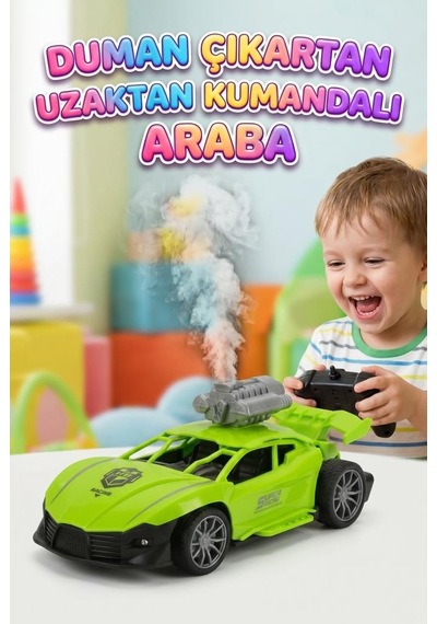 Uzaktan Kumandalı Yarış Arabası 1:18 Ölçek Şarjlı Işıklı Sesli Ve Duman Çıkaran Oyunca Araba Yeşil