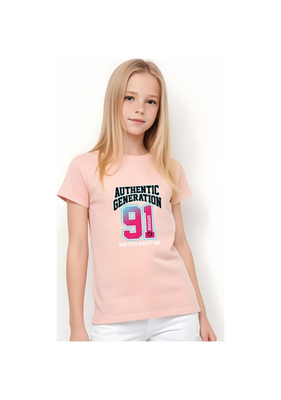 Panios Kids Authentic Baskılı Kız Çocuk Kısa Kollu T-shirt Somon