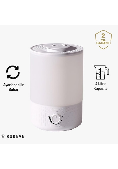 Robeve Rbh-02 Ultrasonik Hava Nemlendirici Aroma Difüzörü 4 Litre Buhar Makinesi 4l Nemlendirici - Otomatik Kapanma S