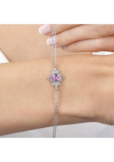 Mia Vento Pink Taşlı Prenses Yıldızı Vintage Gümüş Bileklik