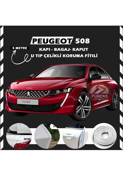 Peugeot 508 Oto Araç Kapı Koruma Fitili 5metre Parlak Beyaz Renk