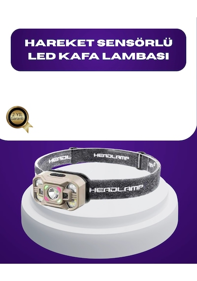 Hubrendy Tekno Wave Sensörlü Led Kafa Lambası Şarjlı Ayarlanabilir Işık AÇIK GRİ KAHVE KARIŞIMI