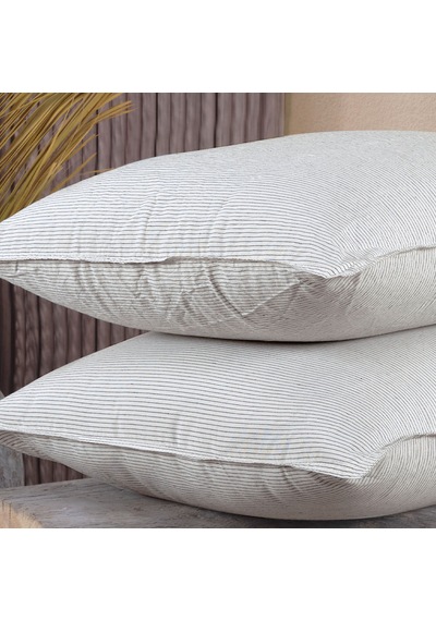 Pamuklu İpliği Boyalı Yıkamalı Kapaklı Yastık Kılıfı 2 Li Set 50x70 Cm Çift İğne Detaylı Açık Gri
