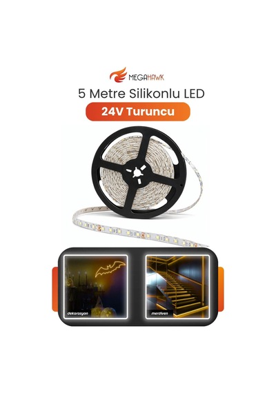 24v Dış Mekan M/60 2835 Turuncu Led Şerit 5 Metre, Kesilebilir Ve Eklenebilir