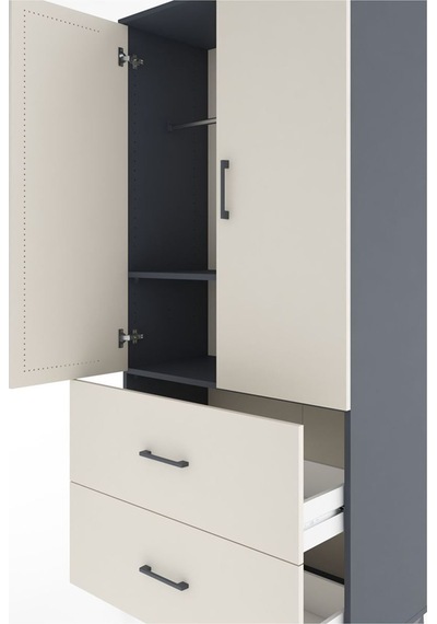 Hyperion Dolap 2 Raflı 2 Çekmeceli 2 Kapaklı 88x44x195 Antrasit-aytaşı Antrasit