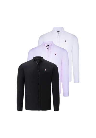 Üçlü Set G674 Dewberry Erkek Gömlek-siyah-beyaz-pembe Siyah-beyaz-pembe