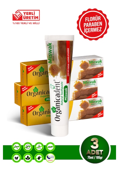 Misvaklı Doğal Diş Macunu 105 Gr 70ml 3'lü Paket Beyazlatma