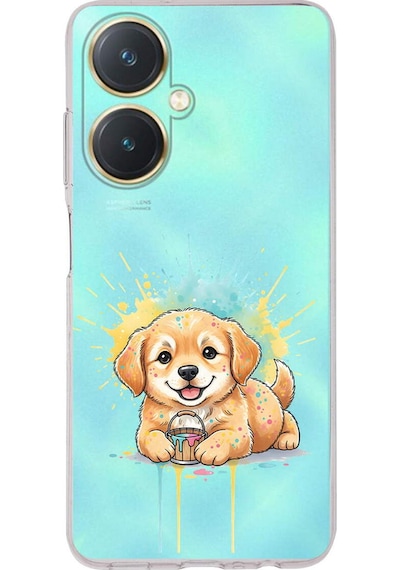 Vivo Y27 İle Uyumlu Splash Köpek Tasarımlı Şeffaf Silikon Kılıf Şeffaf