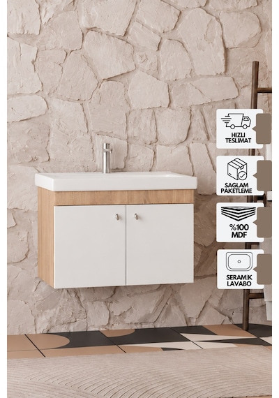 Milano 80 Cm, Lavabolu Alt Banyo Dolabı, Kapaklı Banyo Dolabı, Seramik Lavabo Dahil, Mdf Beyaz - Sonomo Milano 80 Cm, Lavabolu Alt Banyo Dolabı, Kapaklı Banyo Dolabı, Seramik Lavabo Dahil, Mdf Beyaz - Sonomo