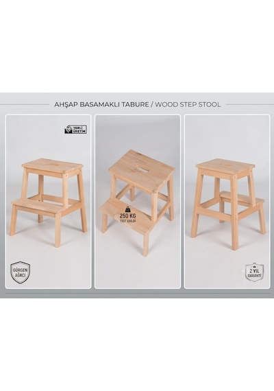 Ahşap Basamaklı Tabure , Katlanır 2 Basamaklı Mutfak Taburesi Beyaz