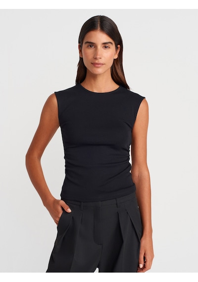 Dilvin 21054 Büzgülü Basic T-shirt-siyah Siyah