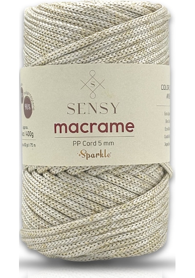 Sensy Simli 5 Mm Polyester Makrome İpi 400 Gr Ekru Supla İp Ve Çanta İpliği