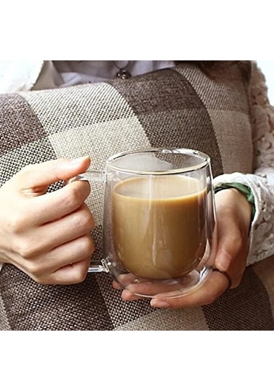 2 Adet Çift Cidarlı Cam Kupa Bardak 250 Ml Çift Camlı Bardak Kupa Double Wall Aeropress