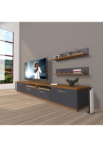 Decoraktiv Eko 200r Mdf Tv Ünitesi Tv Sehpası Ceviz - Antrasit