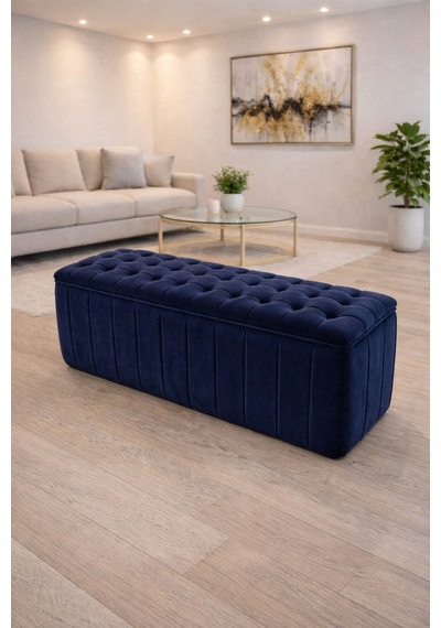 Premium Kapitone Dilimli Puf Bench, Göz Alıcı Lüks Görünüm Ve Modern Dekor İçin Üst Düzey Şıklık Mavi - 863945362 Mavi