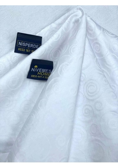 Nivemeshome 140x280 Beyaz Daire Sembol Leke Tutmaz Masa Örtüsü Beyaz
