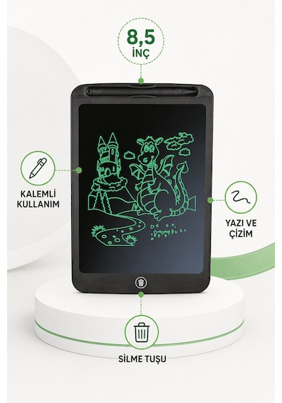Inox Dijital Yazı Tahtası 8,5 İnç Kalemli Lcd Çizim Not Alma Tableti Siyah Çocuk Ve Yetişkin Diğer