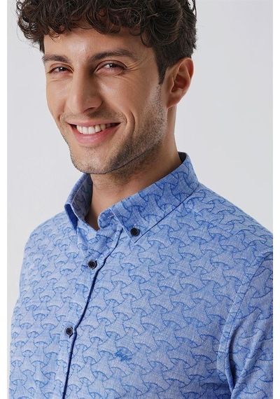 İmza Mavi Kısalabilir Kollu Desenli Jakarlıcepsiz %100 Pamuk Casual Slim Fit Gömlek 1004230181-mavi Mavi İmza Mavi Kısalabilir Kollu Desenli Jakarlıcepsiz %100 Pamuk Casual Slim Fit Gömlek 1004230181-mavi Mavi