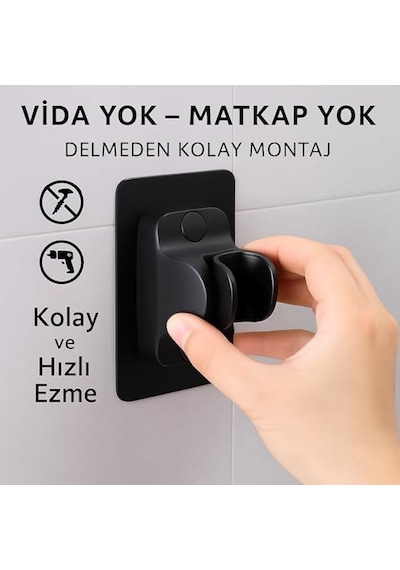 Yapışkanlı Lüks Duş Askısı Siyah Renk Vidalama Gerektirmez Suya Dayanıklı Pratik Montaj Tüm Banyo Diğer