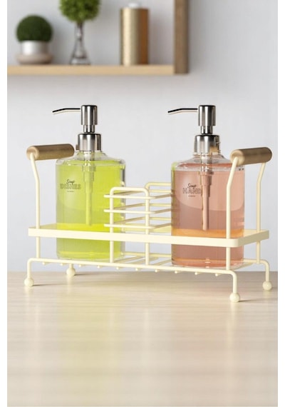 Suntel 2 Li Metal Standlı Plastik Sıvı Sabun Şişesi Sabunluk 500 Ml Krem Bej