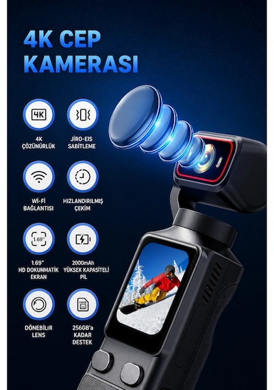 Glr L19 4k Ultra Hd Wi-fi Vlog Kamerası 180 Dönebilir Lens, 6 Eksenli Sarsıntı Önleyici Gimbal Dest